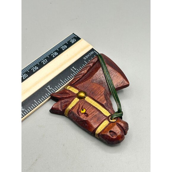 Vintage Wooden Horse Head Brooch Pin Hand Carved Collectible Animal Jewelry - Picture 7 of 7